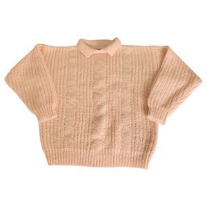 VTG Tarazzia Chunky Cable Knit Sweater S Blush Pink Pastel Collared Coquette 80s